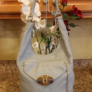 Rough Roses Gray Chain Lock Hobo Shoulder Bag